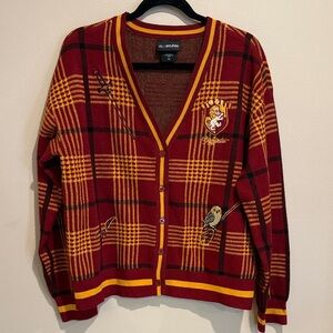 💚Wizarding World Harry Potter Women's Red Plaid Gryffindor Cardigan size XL